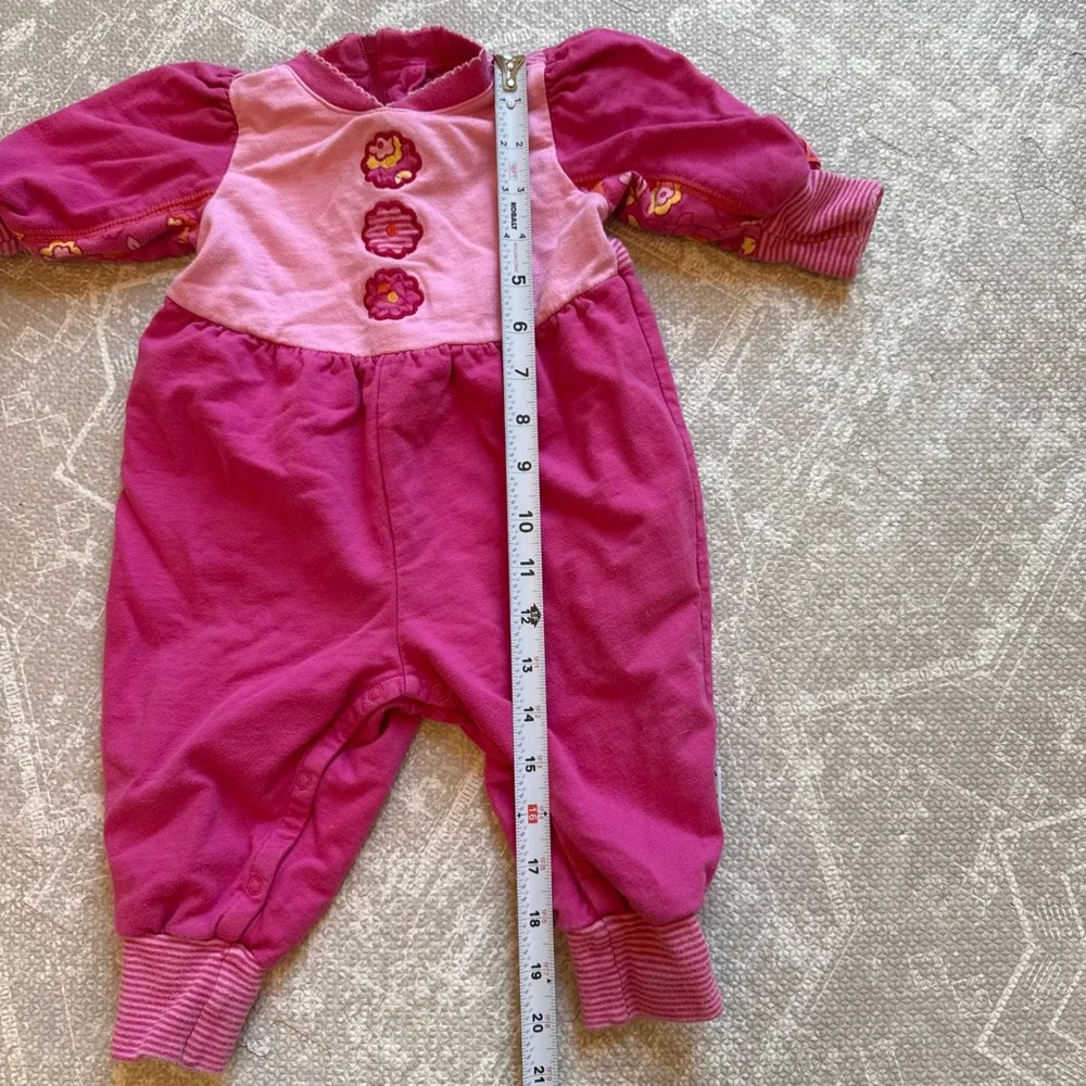 Vintage 90s Gymboree Floral Embroidered Romper Baby 6-12M Pink Cotton Jumpsuit